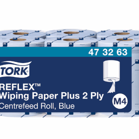 Tork® 473263 Reflex™ Wiping Paper Plus, Blue, M4 Centrefeed Roll – 2 Ply, 150m, Case of 6