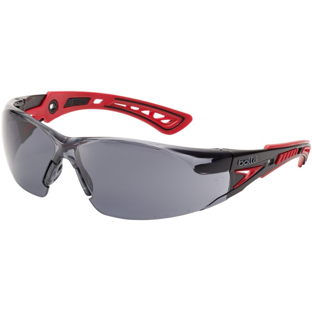 Bolle Rush+ Go Green Platinum Glasses Smoke PC lens - PLATINUM hard coat & anti-fog coating - Bi-material PC+TPR red/black temples