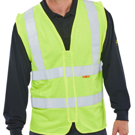 Beeswift Fire Retardant Anti-static Hi-vis Vest Saturn Yellow Item Code: CFRWCSY