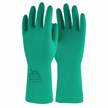 Hantex® ChemX-15G - Green Nitrile Flock lined Chemical Type A Chemical (A highest, B, C Lowest)