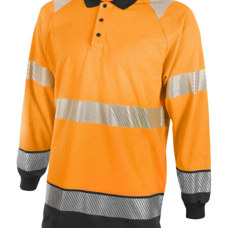 Beeswift Deltic Hi-vis Two Tone Long Sleeve Polo Shirt Orange / Black Item Code: HVTT015ORBL - Image 2