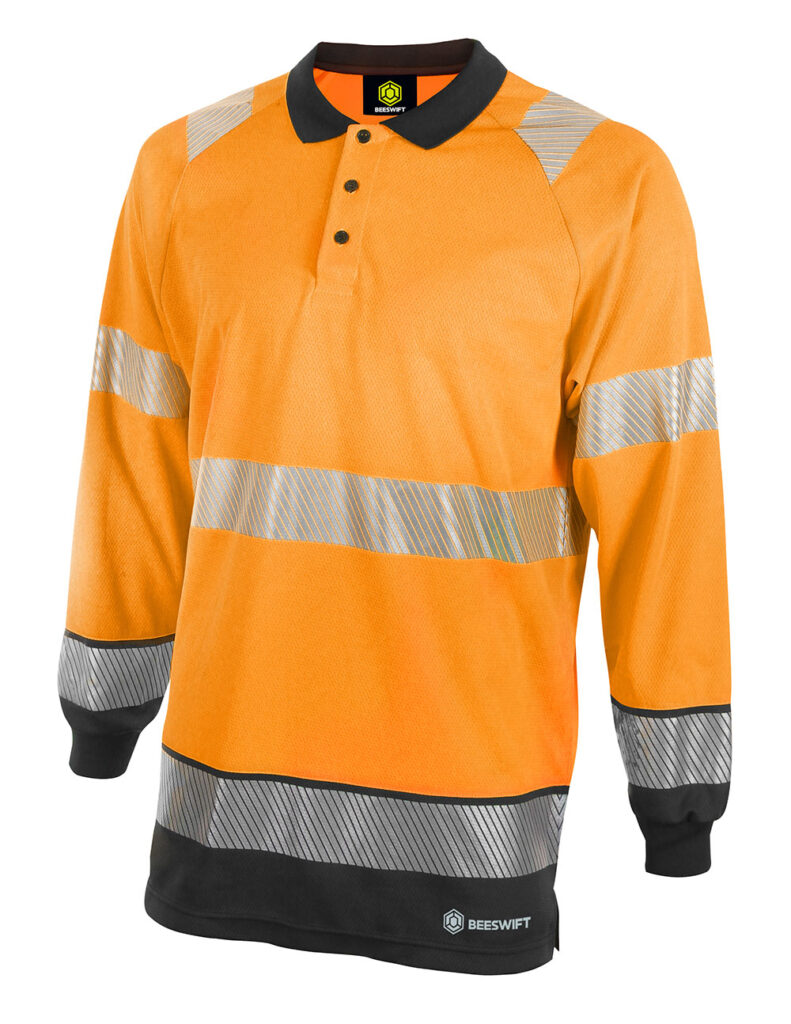 Beeswift Deltic Hi-vis Two Tone Long Sleeve Polo Shirt Orange / Black Item Code: HVTT015ORBL