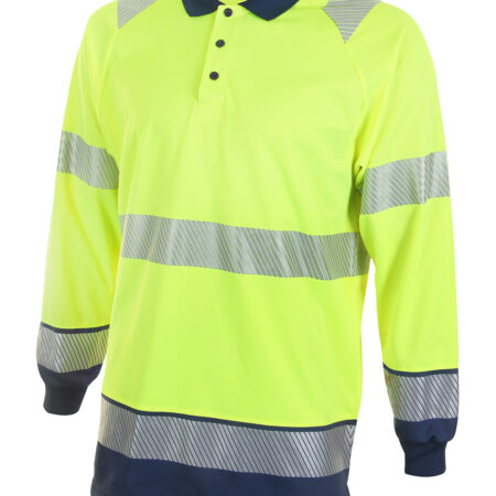 Beeswift Deltic Hi-vis Two Tone Long Sleeve Polo Shirt Saturn Yellow / Navy Item Code: HVTT015SYN - Image 2