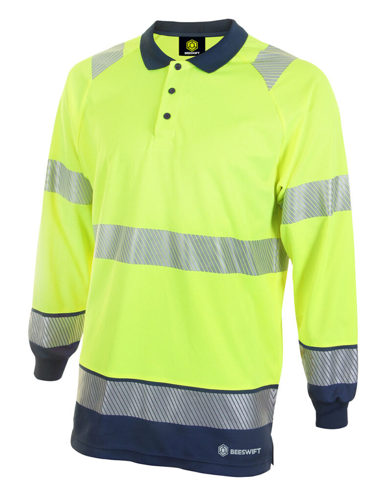 Beeswift Deltic Hi-vis Two Tone Long Sleeve Polo Shirt Saturn Yellow / Navy Item Code: HVTT015SYN