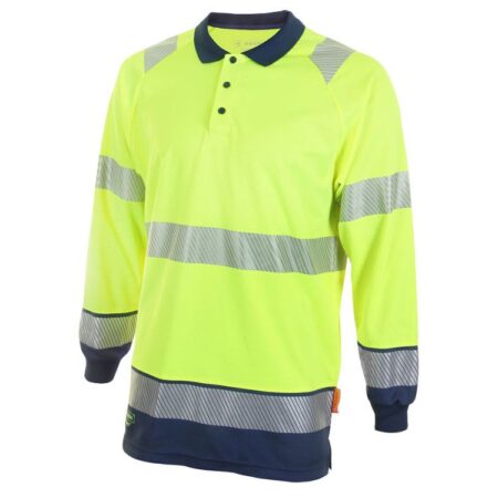 Beeswift Deltic Hi-vis Two Tone Long Sleeve Polo Shirt Saturn Yellow / Navy Item Code: HVTT015SYN