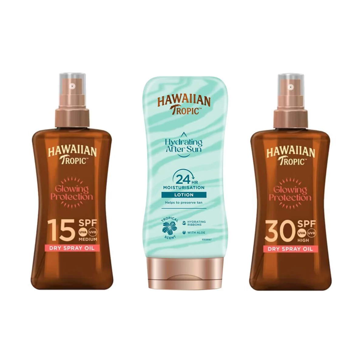 Hawaiian Tropic, Sun Oil Set, 200ml SPF 15 & 200ml SPF 30 Dry Oil Spray and 180ml Hydrating After Sun Lotion