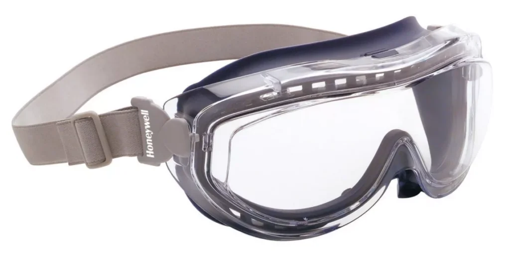 Honeywell Flexseal Goggles compatible with prescription glasses and/or respirator half masks.