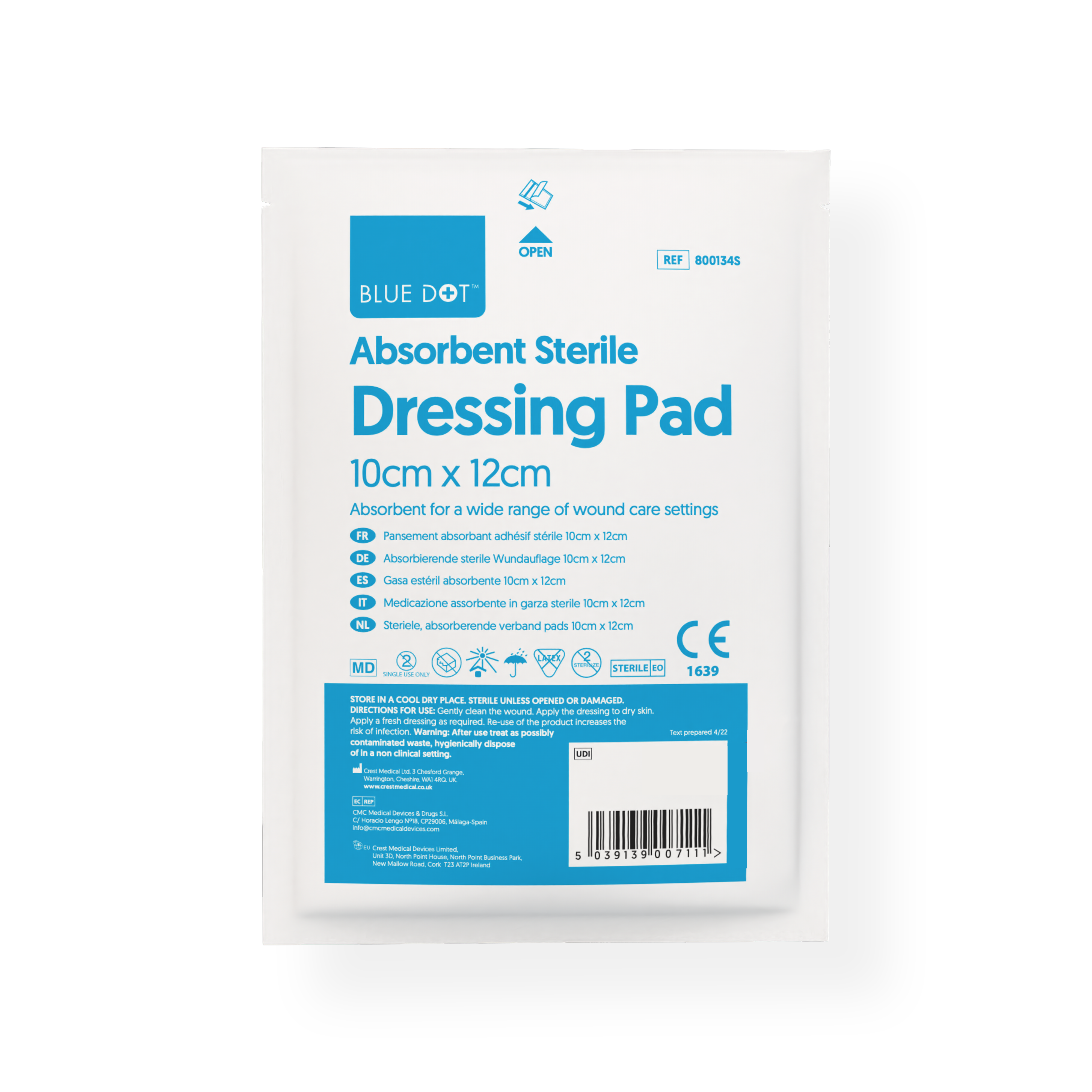 800134 - Blue Dot 10cm x 12cm Sterile Absorbent Dressing Pads (Box 20)