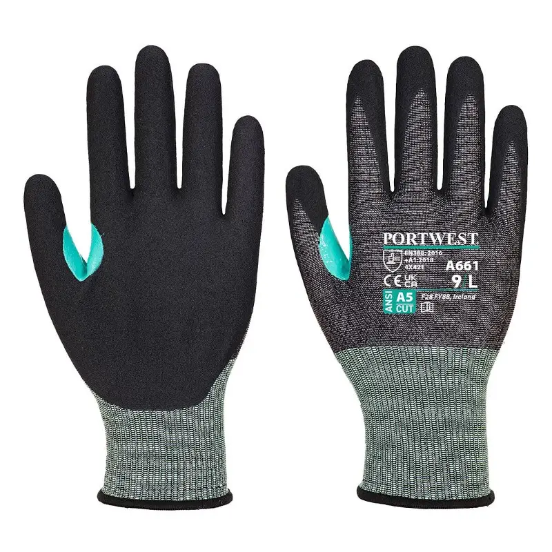 Portwest A661 CS Cut Level E Nitrile Foam Safety Gloves – Black