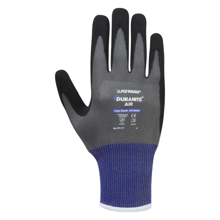 Supertouch Duranite Air Gloves 18 Gauge Polyester/ Spandex lining and Nitrile Sandy coated palm SPG83