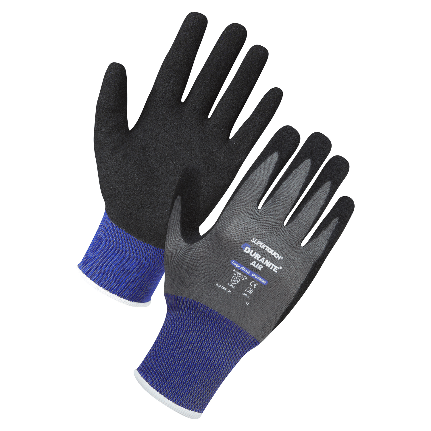 Supertouch Duranite Air Gloves 18 Gauge Polyester/ Spandex lining and Nitrile Sandy coated palm SPG83 - Image 1