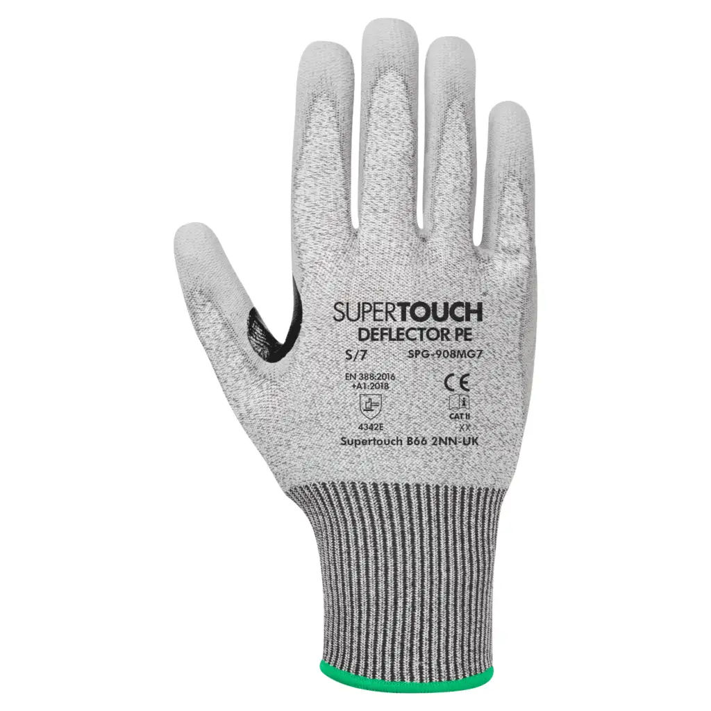 Supertouch Deflector PE Cut Level E PU Coated Safety Gloves