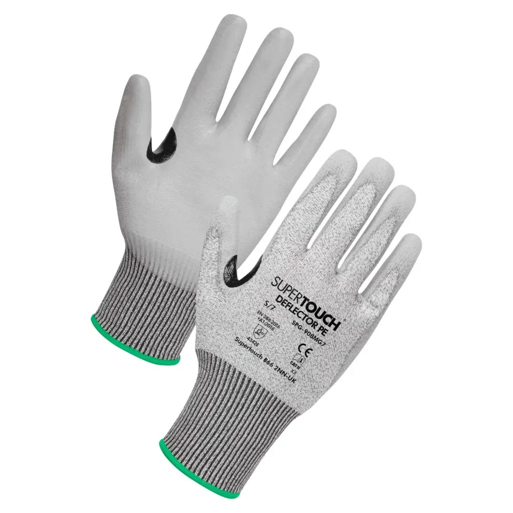 Supertouch Deflector PE Cut Level E PU Coated Safety Gloves
