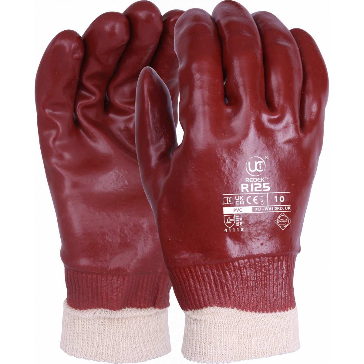 R125 Red PVC Knitwrist Gloves – Waterproof, Phthalate-Free Grip for Wet & Oily Conditions - Image 1
