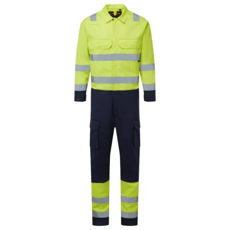 Weld-Tex® Hi-Vis FR Anti-Static Yellow/Navy Coverall 98% Cotton / 2% Carbon, 280gsm