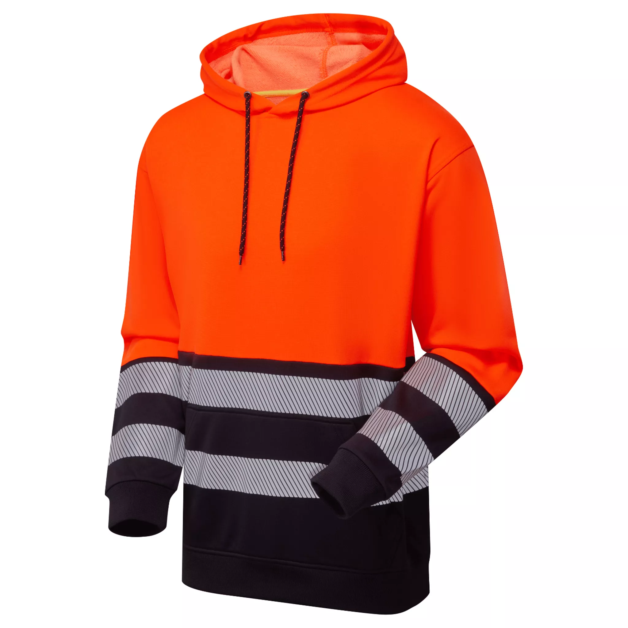 Essentials Hi-Vis Eco Cotton Hoodie – Orange/Navy High Visibility Workwear 100% GRS Recycled 75% Polyester 25% Cotton - 270gsm - Image 1
