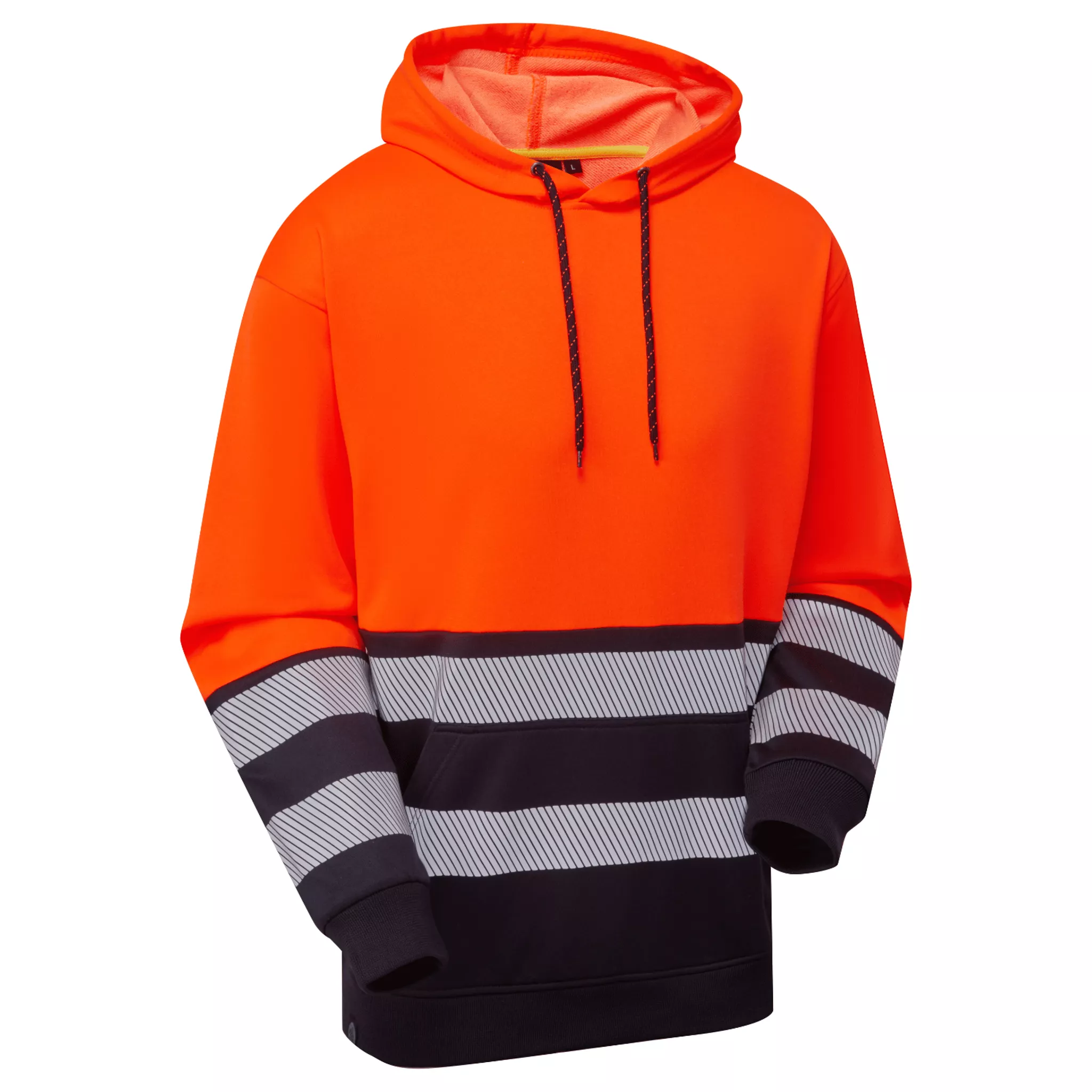 Essentials Hi-Vis Eco Cotton Hoodie – Orange/Navy High Visibility Workwear 100% GRS Recycled 75% Polyester 25% Cotton - 270gsm - Image 2