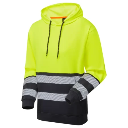 Essentials Hi-Vis Eco CottonCool Yellow/Navy Hoodie 100% GRS Recycled 75% Polyester 25% Cotton - 270gsm - Image 1
