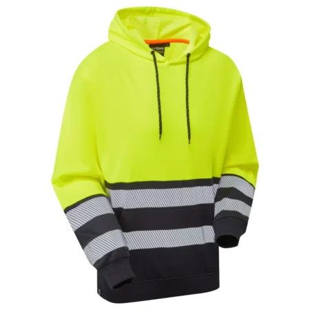 Essentials Hi-Vis Eco CottonCool Yellow/Navy Hoodie 100% GRS Recycled 75% Polyester 25% Cotton - 270gsm - Image 2