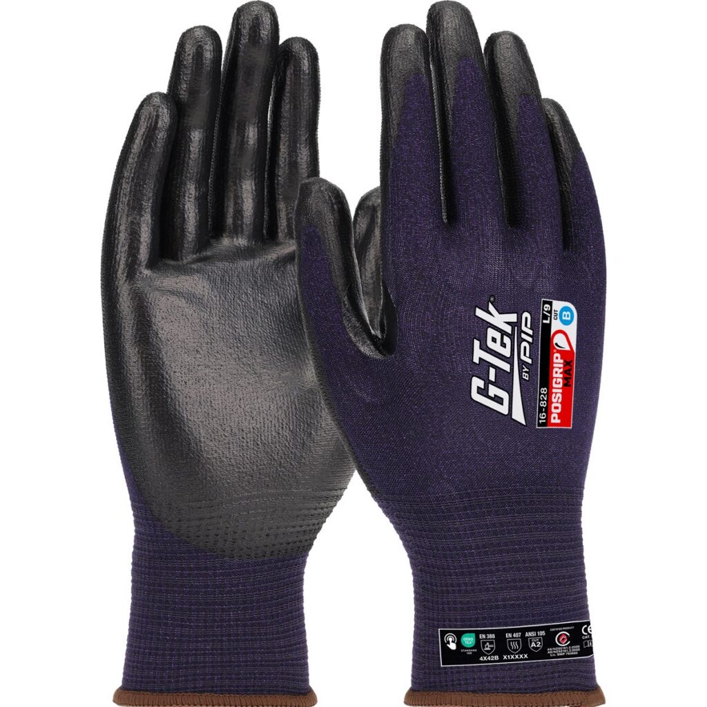 G-Tek® 16-828 - PosiGrip® MAX gloves require up to 40% less force , Cut B