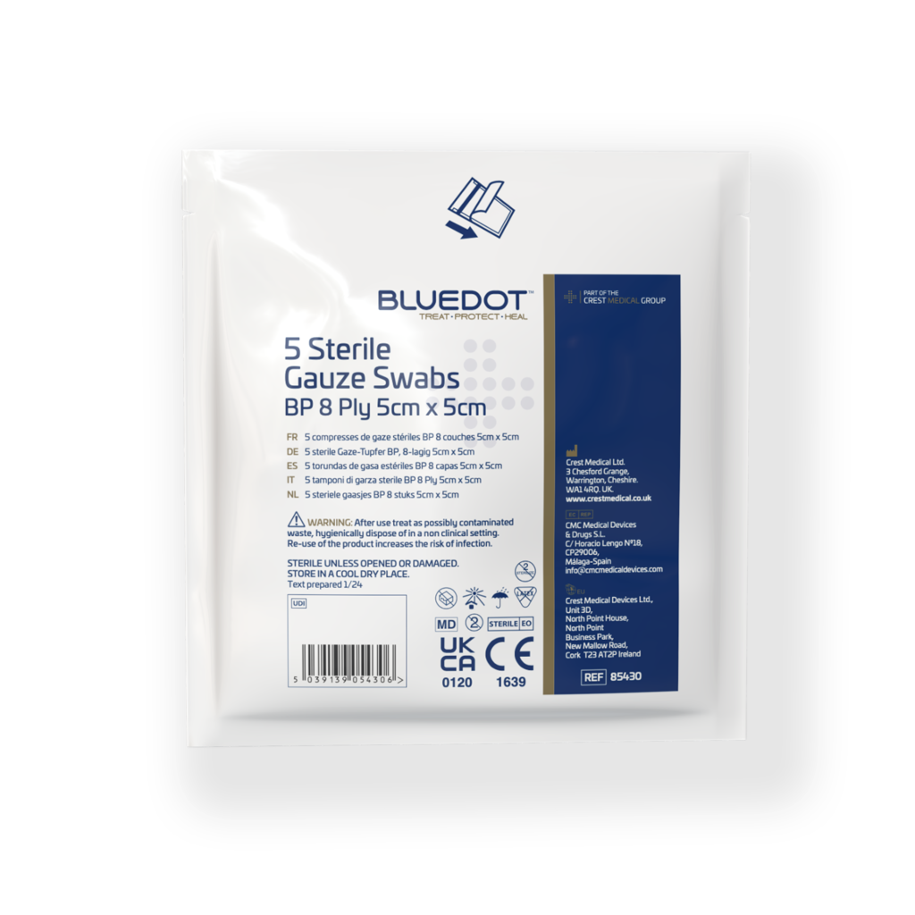 Blue Dot Sterile Gauze Swabs 5cm x 5cm (Pack 5)